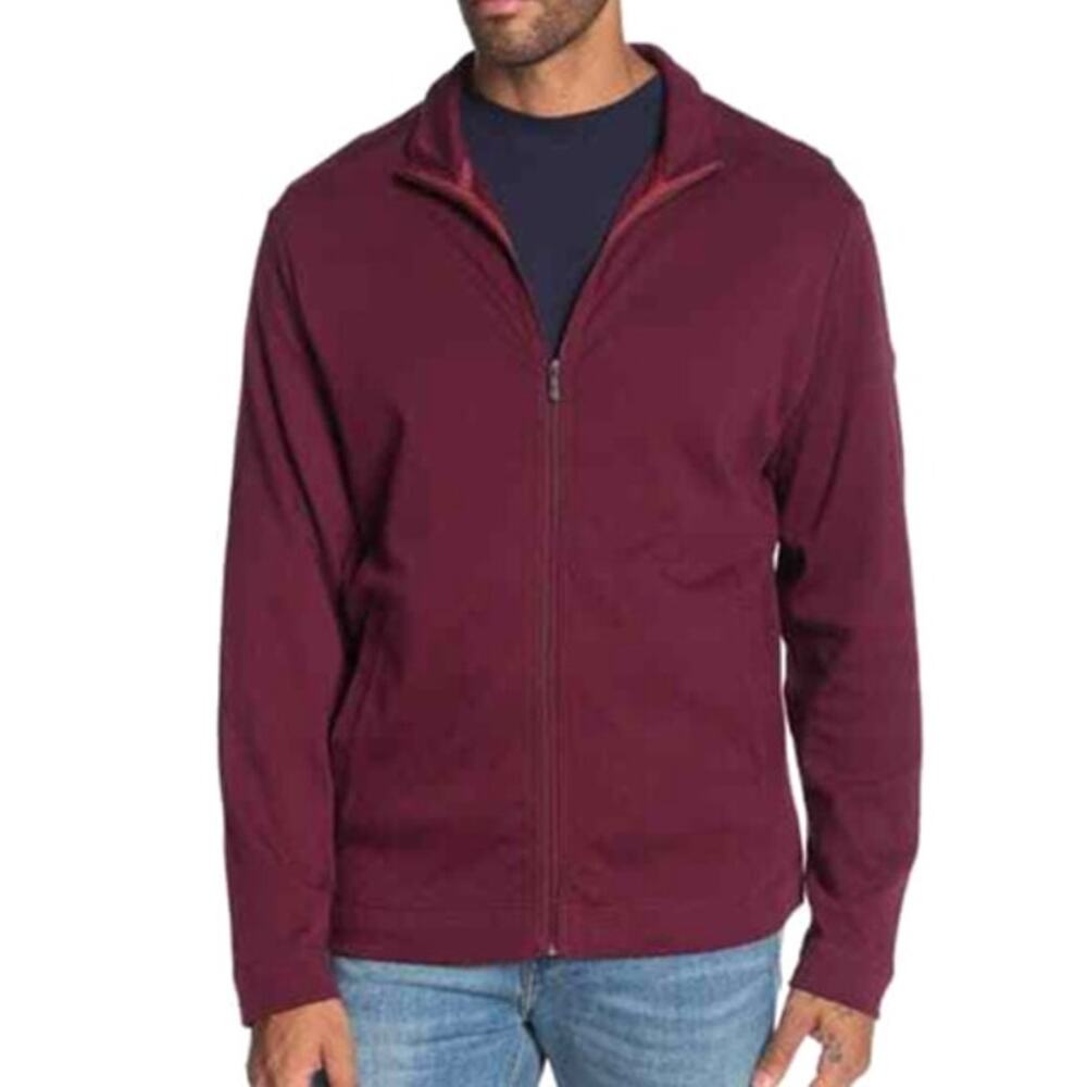 Tommy Bahama Ravello Jacket L Red Aged Claret Jersey Knit Full Zip Sporty Casual